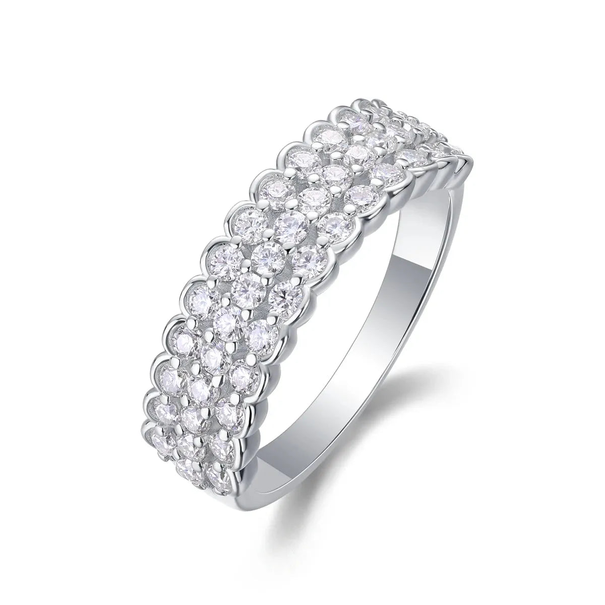 0.84 Carat Triple Row Round Moissanite Half Eternity Wedding Band Women's Ring in 925 Sterling Silver