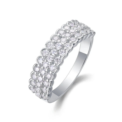 0.84 Carat Triple Row Round Moissanite Half Eternity Wedding Band Women's Ring in 925 Sterling Silver