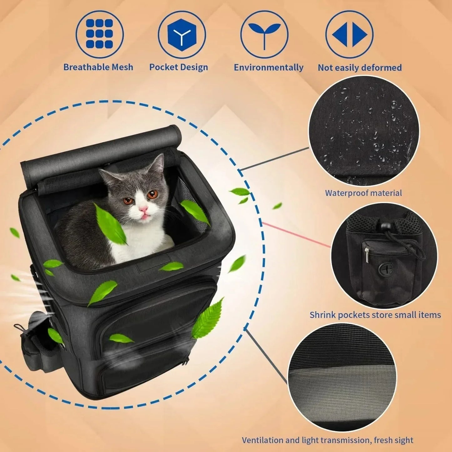 Double compartment cat backpack, large space, pet trolley case with wheels, pet backpack,backpack for cats pet carrier,backpack