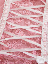 Load image into Gallery viewer, Fancy Lace Bodysuit With Long Stocking Lace Up Onlyfan Body Suit Girly Pink Sexy Dames Sexy Top Sissy Lingerie
