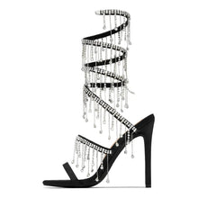 Load image into Gallery viewer, Runway style Bling Bling Crystal Tassels Snake Coiled Women Sandals Sexy Stiletto High heels
