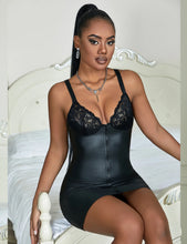 Load image into Gallery viewer, Hot Underwear Black Baby doll Lace Zipper Erotic Lenceria Sexy Plus Size Lingeries Nightgown Women Fancy Faux Leather Mini Dress
