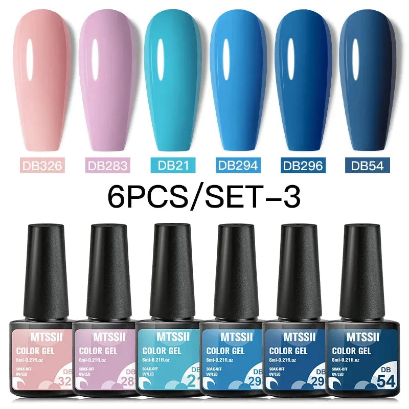 6PCS/SET Color Nail Gel Polish Set Kits  Base Top Coat  Varnish Soak Off UV Gel LED Semi Permanent All For Manicure Nail Art - Shop & Buy