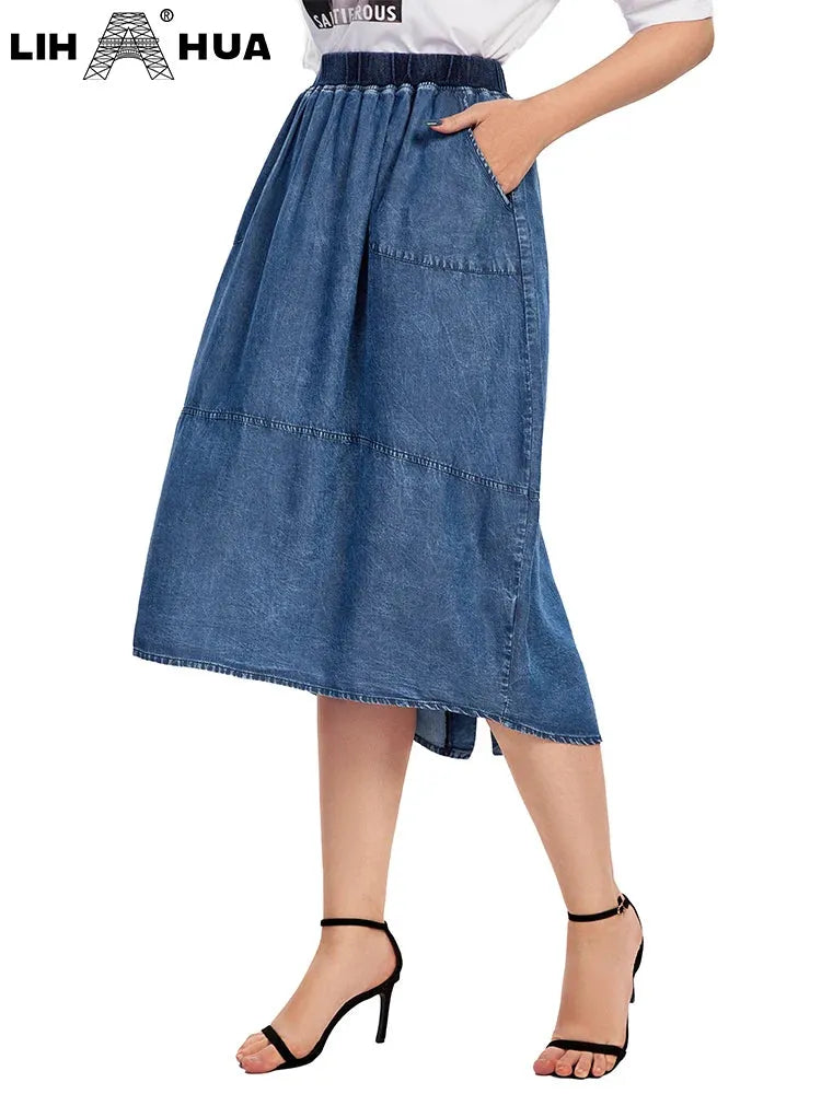 Women's Plus Size Denim Skirt Spring Chic Elegant Skirt For Chubby Women Cotton Woven Skirt - Shop & Buy