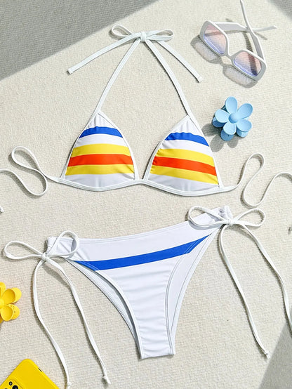 Women's Rainbow Color Bikini Set Sexy Beach Vacation Backless 2 Piece Swimsuit - Shop & Buy