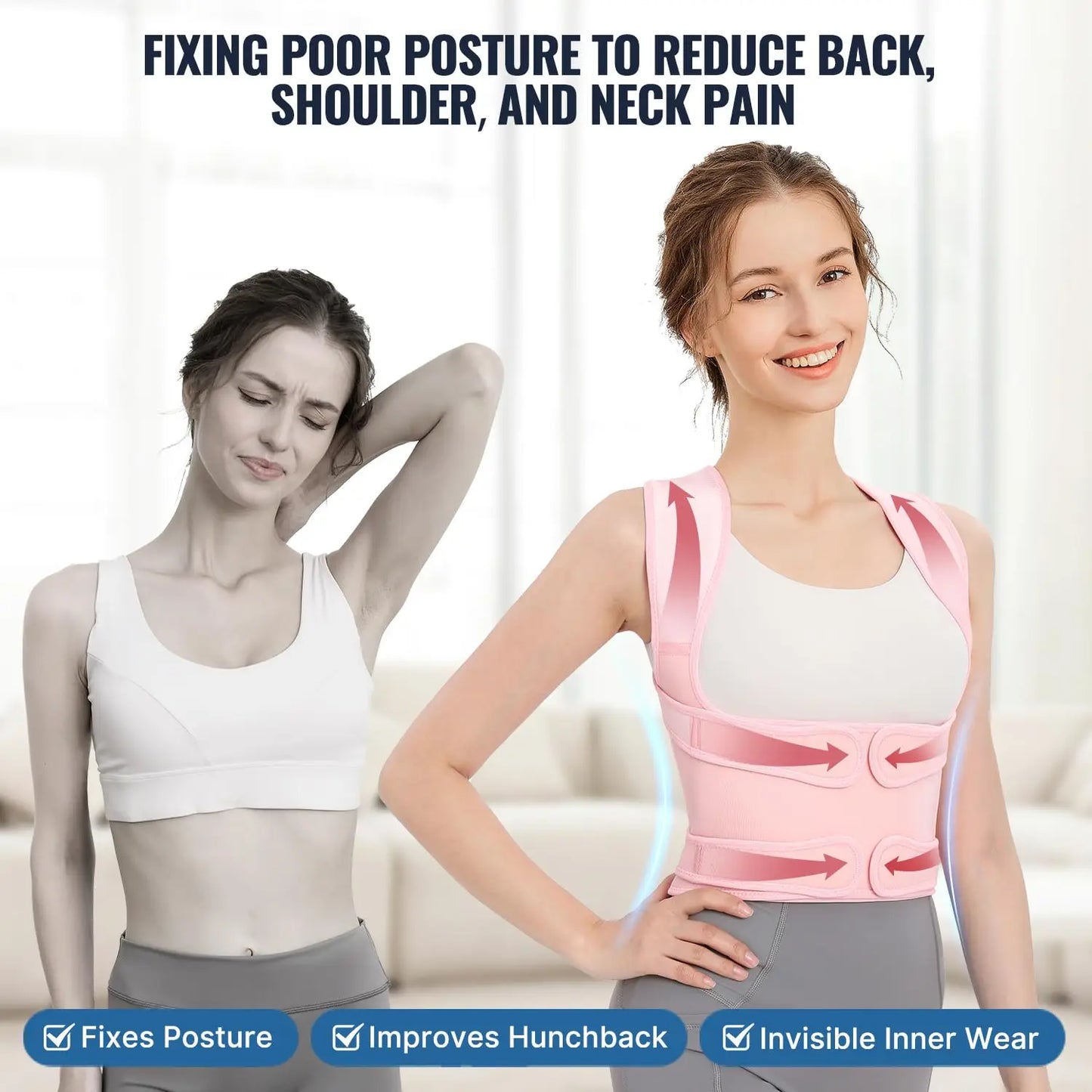 Back Brace Posture Corrector for Women: Shoulder Straightener Adjustable Full Back Support Upper and Lower Back Pain Relief