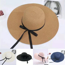 Load image into Gallery viewer, Summer Sunscreen Straw Big Brim Bow Ribbon Hat Solid Handmade Fisherman Hat
