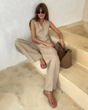 Load image into Gallery viewer, Womem Linen Cotton Chic Vest ＆ Pants Suit Two-Piece Set Office Ladies Summer Chic 2 Piece Sets
