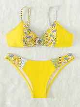 Load image into Gallery viewer, Sexy Flower Print Two Piece Swimsuit Set Triangle Bra Suspender Backless Bikini Set
