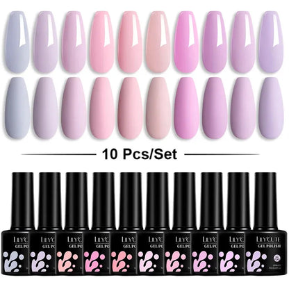 10Pcs/Set Nail Gel Polish Pink Glitter Scheme Popular Spring Colors Semi Permanent Soak Off UV LED Nail Art Gel Kit - Shop & Buy