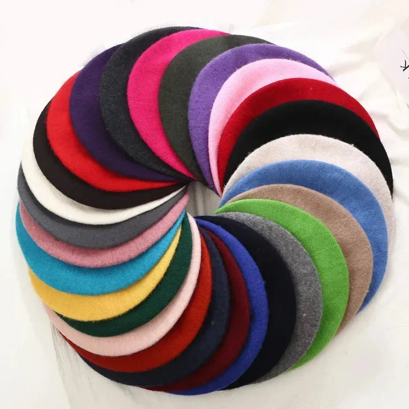 Women Wool Berets French Artist Style Warm Winter Beanie Hat Retro Plain Beret Solid Color Elegant Lady All Matched Autumn Caps - Shop & Buy