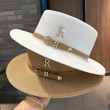 Load image into Gallery viewer, New Metal R Letter Buckle Straw Hat Leisure Summer Travel Sunscreen Hat Women&#39;s Fashionable Beach Hat
