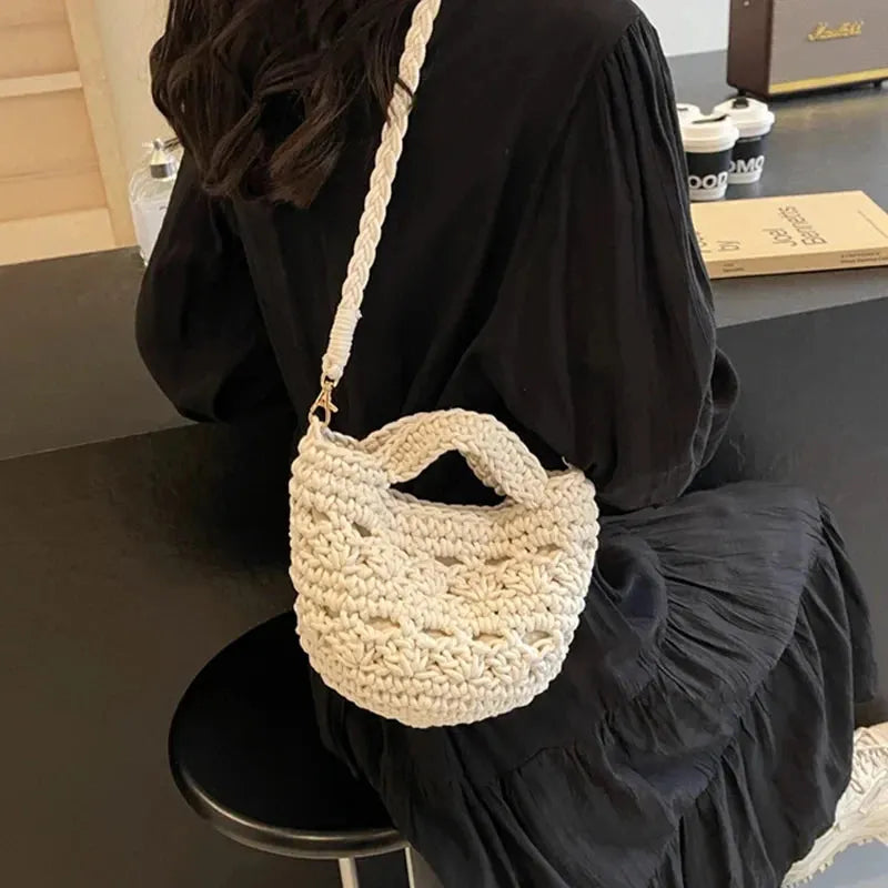 Women's Designer Bag Crochet Cross Shoulder Bag Soft Cotton Fabric Woven Aesthetic Fashion Casual Small Handbags - Shop & Buy