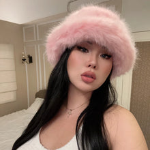 Load image into Gallery viewer, y2k Fluffy Faux Fur Bucket Hat Women Rabbit Fur Warm Thick Plush Winter Hat Lady Luxury Fashion
