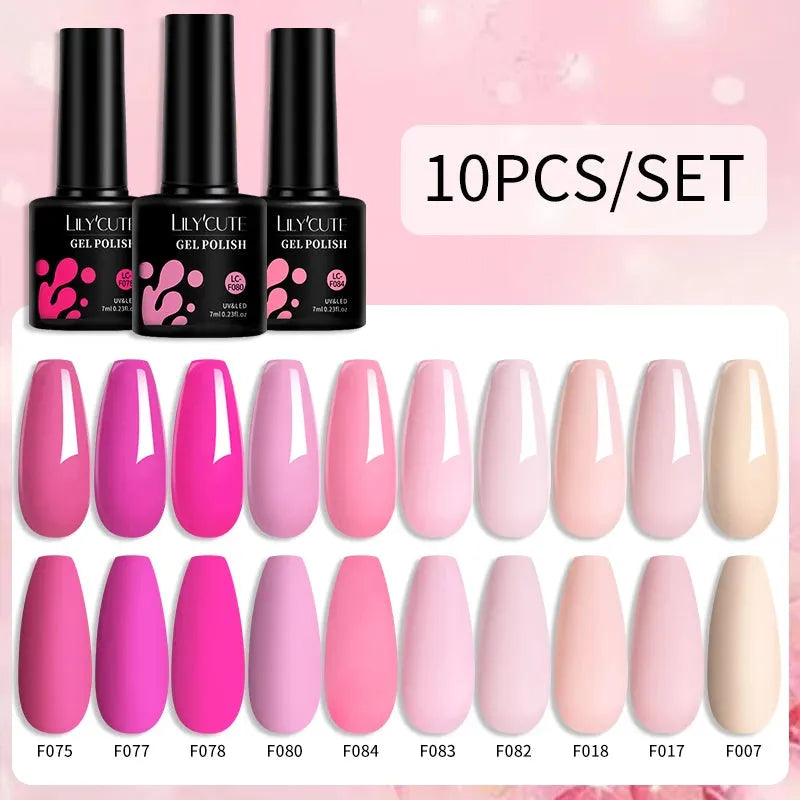 10Pcs/Set Nail Gel Polish Pink Glitter Scheme Popular Spring Colors Semi Permanent Soak Off UV LED Nail Art Gel Kit - Shop & Buy