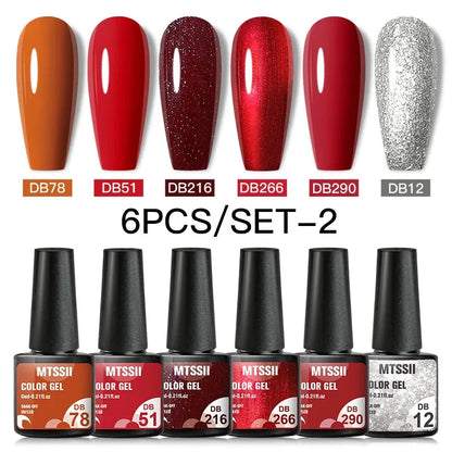 6PCS/SET Color Nail Gel Polish Set Kits  Base Top Coat  Varnish Soak Off UV Gel LED Semi Permanent All For Manicure Nail Art - Shop & Buy