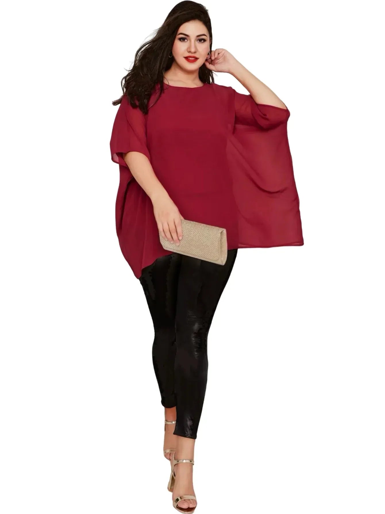 Womens Plus Size Elegant Summer Blouse Batwing Sleeve Oversized Chiffon Blouse Scoop Neck Large Size - Shop & Buy