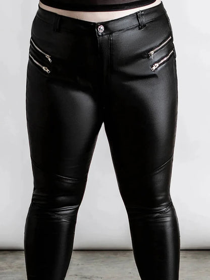 Plus Size Women High Waist Matte Leather Pants Stretch PU Bodycon Trousers Ladies Zip Pencil Pants