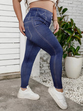 Load image into Gallery viewer, Plus Size Women&#39;s Long Leggings with Faux Denim Print Stretch Mid-Rise Skinny Pants
