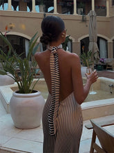 Load image into Gallery viewer, Summer temperament simple striped sexy backless sleeveless dress long skirt
