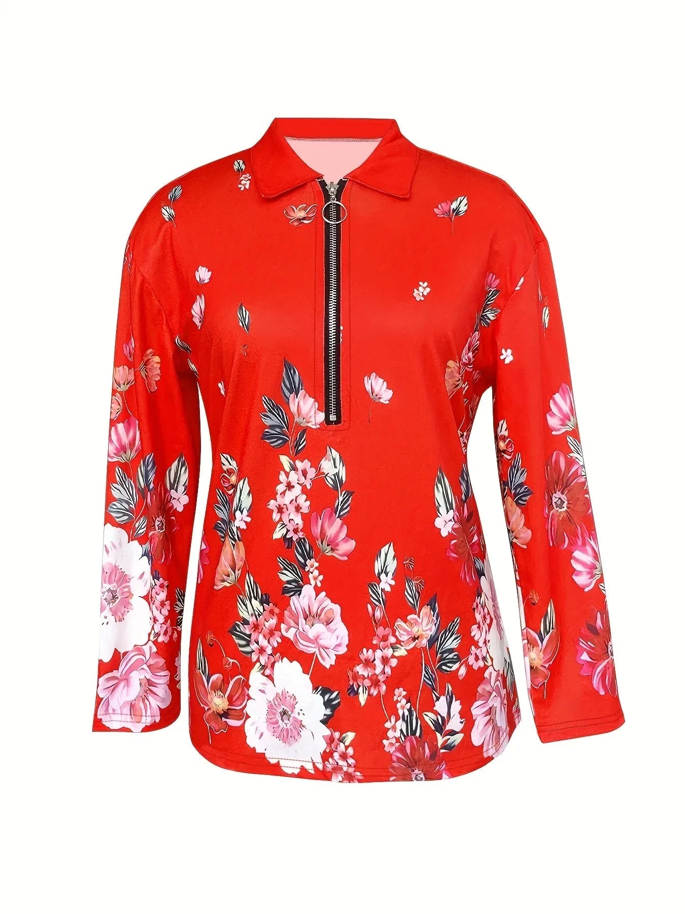 Women's Fashion Zipper Flower Print Long sleeved Top - Shop & Buy