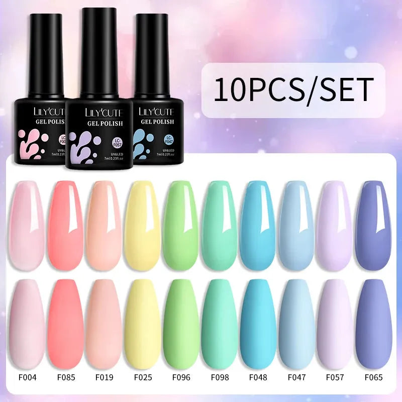 10Pcs/Set Nail Gel Polish Pink Glitter Scheme Popular Spring Colors Semi Permanent Soak Off UV LED Nail Art Gel Kit - Shop & Buy