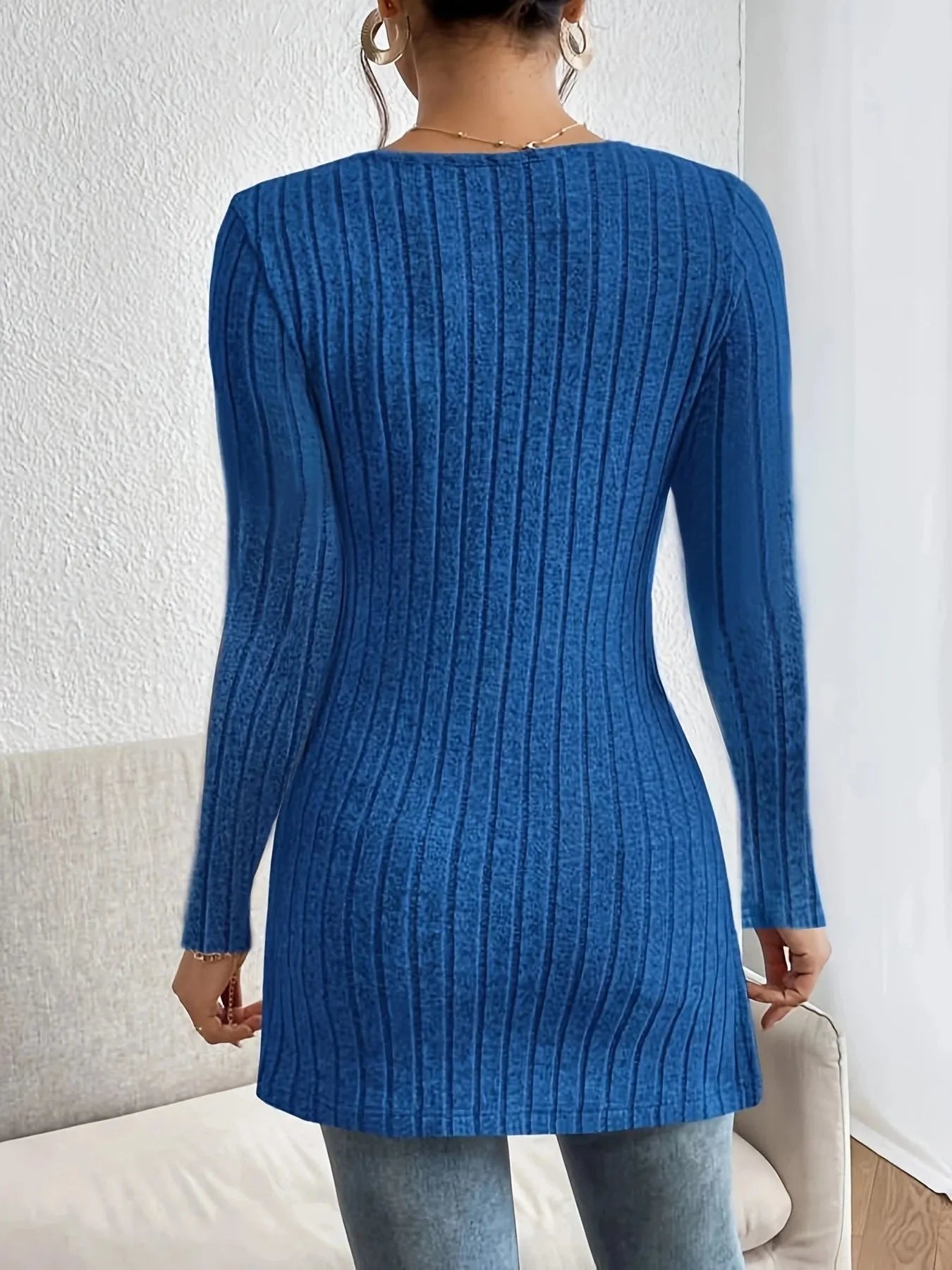 Women's Fashion V-neck Side Split Pit Strip Long sleeved Top - Shop & Buy