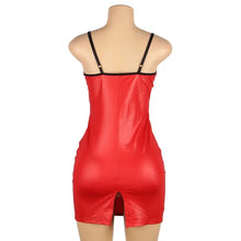 Load image into Gallery viewer, Plus Size Faux Leather Night Dress Women Nightie Lingerie Nightdress Bodycon Sleeveless Strap
