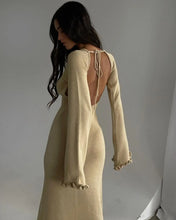 Load image into Gallery viewer, Elegant Knitted Sweater Maxi Dress Outfits for Women Flare Sleeve Sexy Backless Dresses
