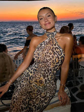 Load image into Gallery viewer, Women Leopard Printed Halter Long Dress Sexy Backless Off Shoulder Sleeveless Bodycon Dresses
