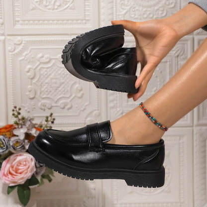 Solid Color PU Leather Flat Loafers Women Comfortable Soft Sole Slip On Shoes Woman Lightweight Casual Shallow Mouth Black Flats