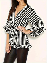 Load image into Gallery viewer, Plus Size Women Blouse Stripe Women‘s Clothes For Summer Casual V-Neck Shirt
