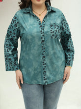 Load image into Gallery viewer, Plus Size Leopard Print Shirt, Casual Long Sleeve Button Front Shirt, Women&#39;s Plus Size Clothing
