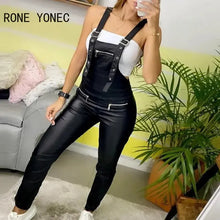 Load image into Gallery viewer, Women Elegant Solid Pu Leather Zipper Decor Overall Suspenders Jumpsuit
