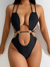 Load image into Gallery viewer, Sexy Hollow Out One Piece Swimsuit Women Black Metal Ring Linked Cut-up Backless Thong Bikni
