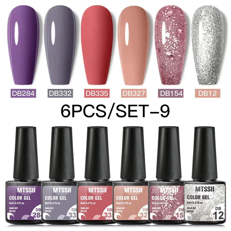 6PCS/SET Color Nail Gel Polish Set Kits  Base Top Coat  Varnish Soak Off UV Gel LED Semi Permanent All For Manicure Nail Art - Shop & Buy