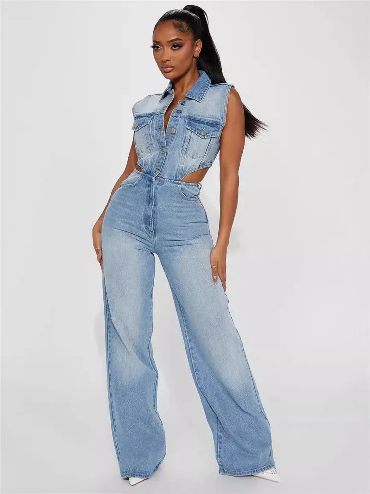 Sexy Revealing Waist Tight Waist Slim Fit Elastic Straight Tube Loose Wash Denim