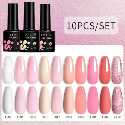 10Pcs/Set Nail Gel Polish Pink Glitter Scheme Popular Spring Colors Semi Permanent Soak Off UV LED Nail Art Gel Kit - Shop & Buy