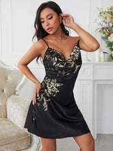 Load image into Gallery viewer, Summer Women Pajama Floral Satin Slip Nightdress V-neck Solid Color Sleepwear Sexy Pajamas
