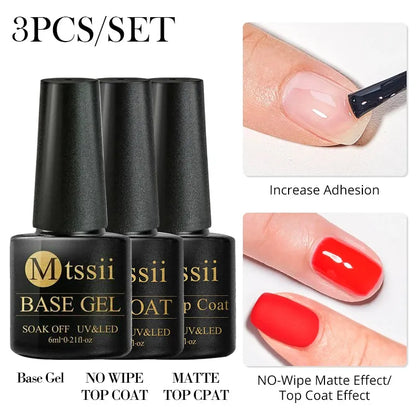 6PCS/Set Red Gel Nail Polish Set Glitter Sequins Semi Permanent Base Matte Top Coat Soak Off LED UV Nail Art Gel Varnish - Shop & Buy