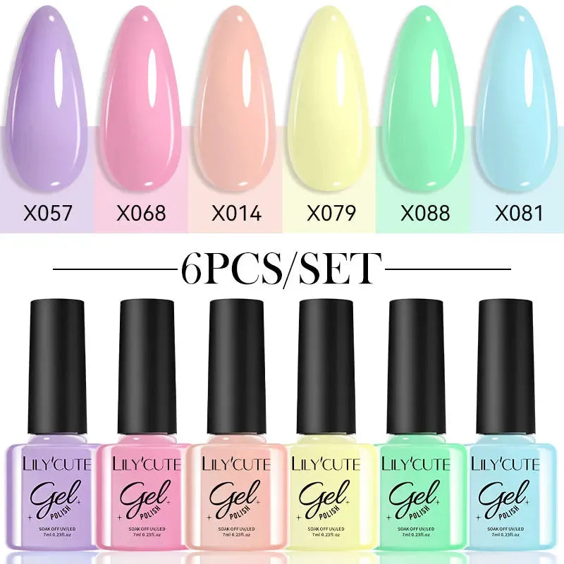 6PCs/Set Gel Nail Polish Set Kit Glitter Nail Gel Sequin Vernis Semi Permanent For Manicure Varnish UV LED Nail Art Gel - Shop & Buy