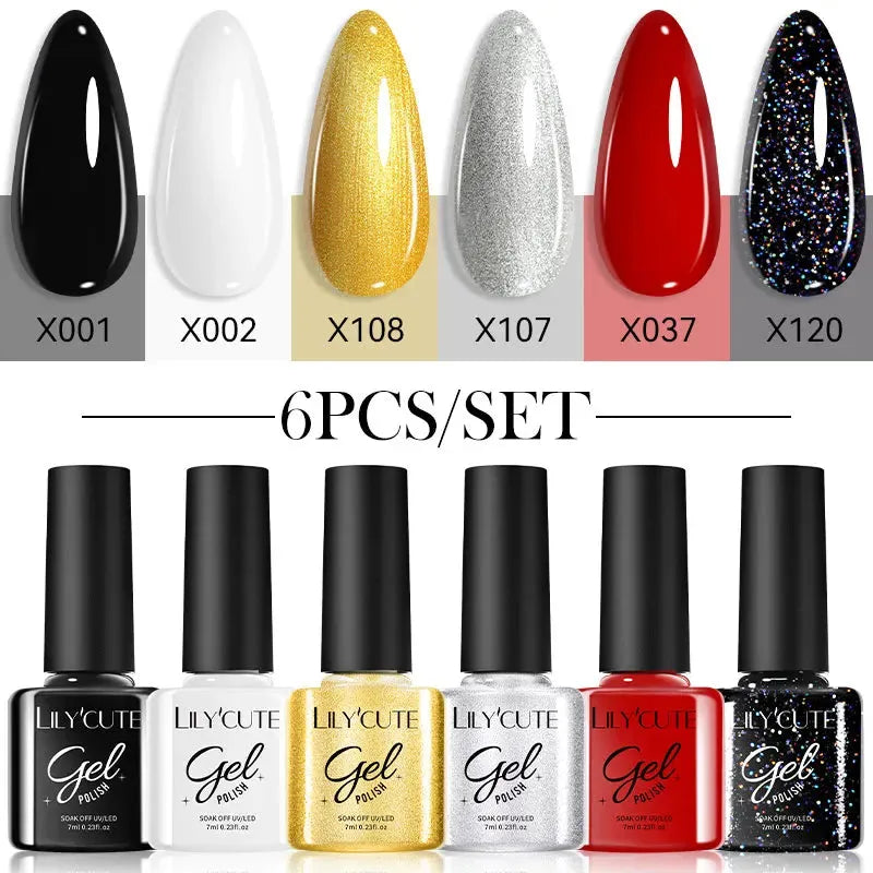 6PCs/Set Gel Nail Polish Set Kit Glitter Nail Gel Sequin Vernis Semi Permanent For Manicure Varnish UV LED Nail Art Gel - Shop & Buy