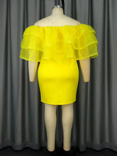 Load image into Gallery viewer, Women Yellow Sheer Tierrd Ruffle Off Shoulder Club Party Dress Package HiP Mini Slim Gowns
