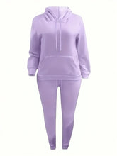 Load image into Gallery viewer, Plus Size women&#39;s clothing Fleece Hooded Collar Kangaroo Pocket Tracksuit Set
