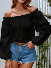 Load image into Gallery viewer, Solid Color Blouse Off Shoulder Ruffle Trim Blouse 2024 Women&#39;s Shirts &amp; Blouses For Autumn Elegant Lantern Sleeves Shirts
