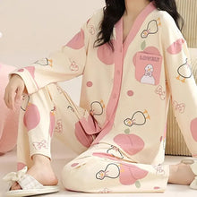 Load image into Gallery viewer, Japanese Kimono Autumn Winter Women Pajamas Sets Faux Cotton Long Sleeves Homesuits
