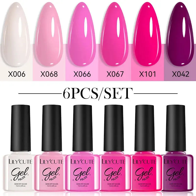 6PCS/SET Color Nail Gel Polish Set Kits Base Top Coat Varnish Soak Off UV Gel LED Semi Permanent All For Manicure - Shop & Buy