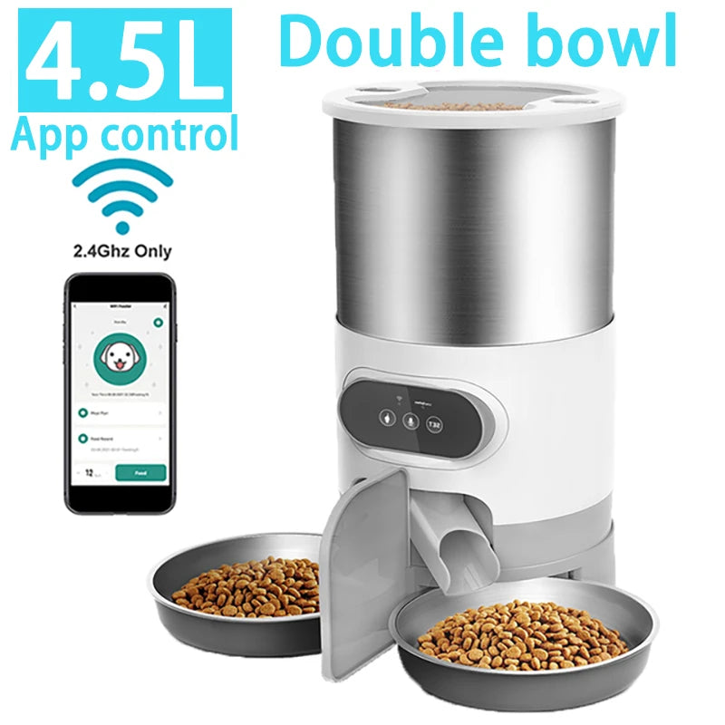 Smart APP Cat Feeder Cat Timing Feeder With Double Meal Pet Dog Food Automatic Dispenser Suitable Small Cats Dogs Remote Feeding