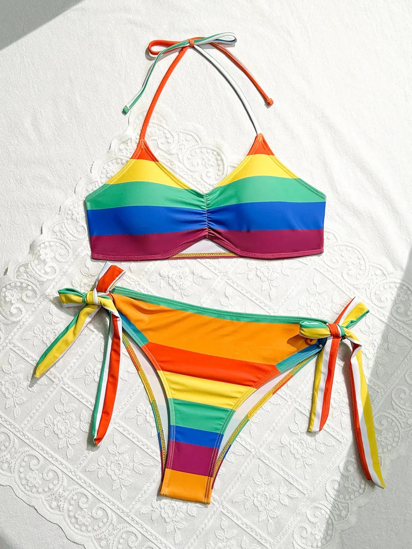 Women's Rainbow Color Bikini Set Sexy Beach Vacation Backless 2 Piece Swimsuit - Shop & Buy