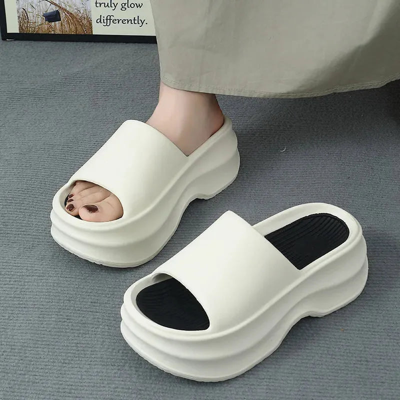 Women's Heels Sandals Summer Beach Slippers Thick-soled Flip-flops Home Bathroom Slip-resistant Soft-soled Slippers - Shop & Buy